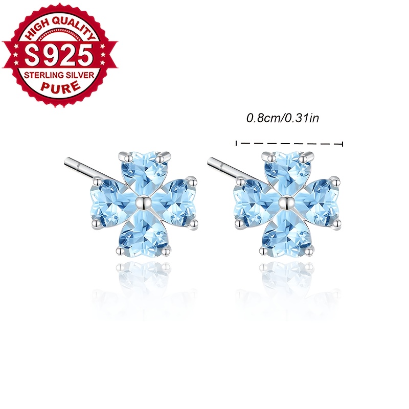 Women's S925 Silver Light Blue Heart-Shaped Zirconia Earrings